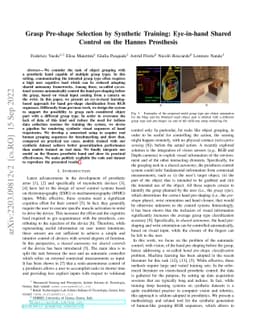 Grasp Pre-shape Selection by Synthetic Training: Eye-in-hand Shared
  Control on the Hannes Prosthesis