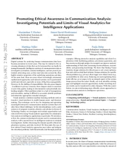 Promoting Ethical Awareness in Communication Analysis: Investigating
  Potentials and Limits of Visual Analytics for Intelligence Applications