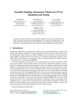 Formally Modeling Autonomous Vehicles in LNT for Simulation and Testing