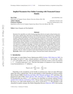 Implicit Parameter-free Online Learning with Truncated Linear Models