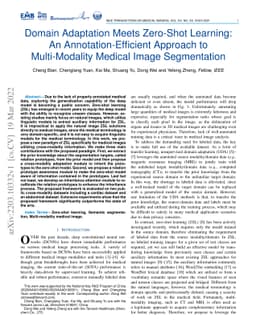 Domain Adaptation Meets Zero-Shot Learning: An Annotation-Efficient
  Approach to Multi-Modality Medical Image Segmentation
