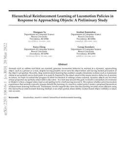 Hierarchical Reinforcement Learning of Locomotion Policies in Response
  to Approaching Objects: A Preliminary Study