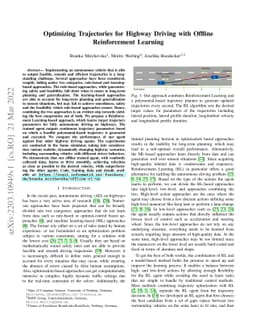 Optimizing Trajectories for Highway Driving with Offline Reinforcement
  Learning