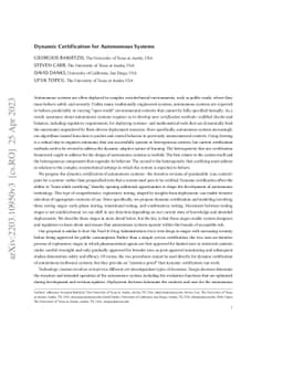 Dynamic Certification for Autonomous Systems