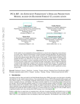 PCA-RF: An Efficient Parkinson's Disease Prediction Model based on
  Random Forest Classification