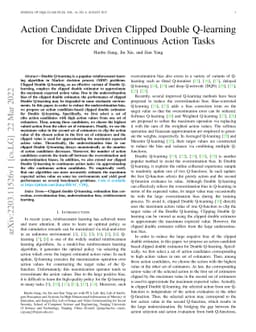 Action Candidate Driven Clipped Double Q-learning for Discrete and
  Continuous Action Tasks