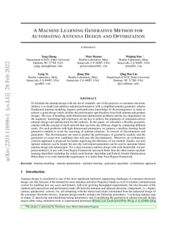 A Machine Learning Generative Method for Automating Antenna Design and
  Optimization