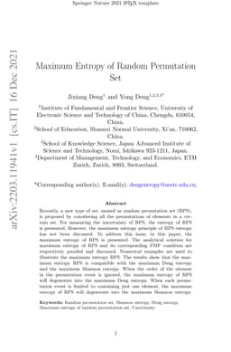 Maximum Entropy of Random Permutation Set