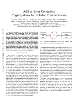 AES as Error Correction: Cryptosystems for Reliable Communication