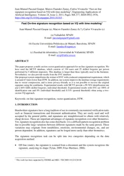 Fast on-line signature recognition based on VQ with time modeling