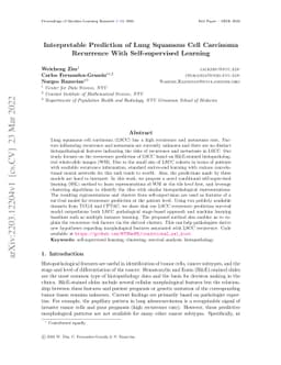 Interpretable Prediction of Lung Squamous Cell Carcinoma Recurrence With
  Self-supervised Learning