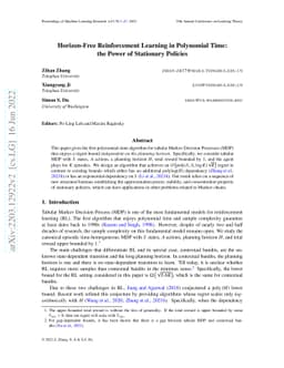 Horizon-Free Reinforcement Learning in Polynomial Time: the Power of
  Stationary Policies