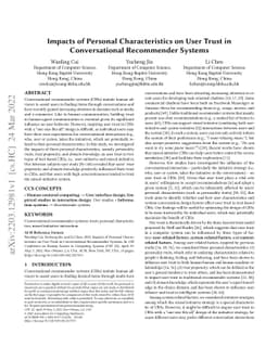 Impacts of Personal Characteristics on User Trust in Conversational
  Recommender Systems