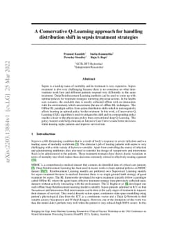 A Conservative Q-Learning approach for handling distribution shift in
  sepsis treatment strategies
