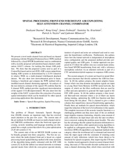 Spatial Processing Front-End For Distant ASR Exploiting Self-Attention
  Channel Combinator