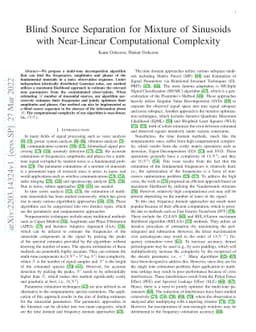 Blind Source Separation for Mixture of Sinusoids with Near-Linear
  Computational Complexity