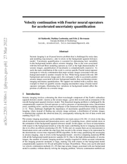 Velocity continuation with Fourier neural operators for accelerated
  uncertainty quantification