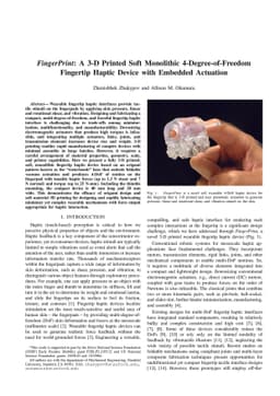 FingerPrint: A 3-D Printed Soft Monolithic 4-Degree-of-Freedom Fingertip
  Haptic Device with Embedded Actuation
