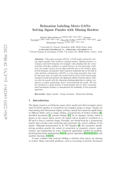 Relaxation Labeling Meets GANs: Solving Jigsaw Puzzles with Missing
  Borders