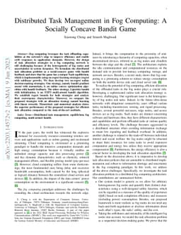 Distributed Task Management in Fog Computing: A Socially Concave Bandit
  Game