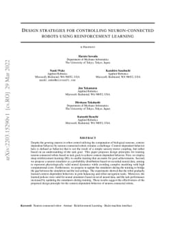 Design strategies for controlling neuron-connected robots using
  reinforcement learning