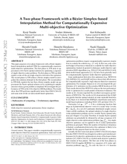A Two-phase Framework with a Bézier Simplex-based Interpolation
  Method for Computationally Expensive Multi-objective Optimization