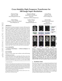 Cross-Modality High-Frequency Transformer for MR Image Super-Resolution