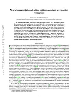 Neural representation of a time optimal, constant acceleration
  rendezvous