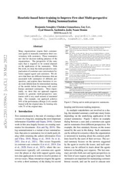 Heuristic-based Inter-training to Improve Few-shot Multi-perspective
  Dialog Summarization