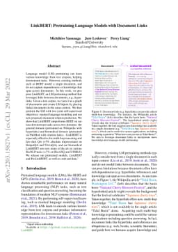 LinkBERT: Pretraining Language Models with Document Links