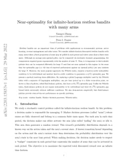 Near-optimality for infinite-horizon restless bandits with many arms