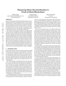 Measuring Miner Decentralization in Proof-of-Work Blockchains