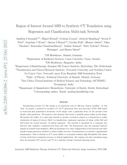 Region of Interest focused MRI to Synthetic CT Translation using
  Regression and Classification Multi-task Network