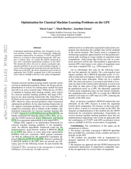 Optimization for Classical Machine Learning Problems on the GPU