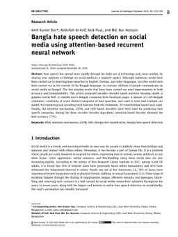 Bangla hate speech detection on social media using attention-based
  recurrent neural network