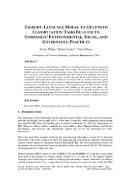 ESGBERT: Language Model to Help with Classification Tasks Related to
  Companies Environmental, Social, and Governance Practices