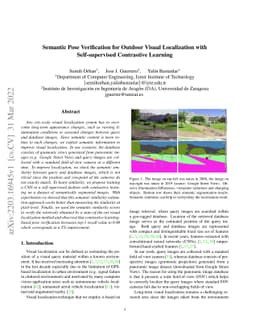 Semantic Pose Verification for Outdoor Visual Localization with
  Self-supervised Contrastive Learning