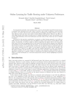 Online Learning for Traffic Routing under Unknown Preferences