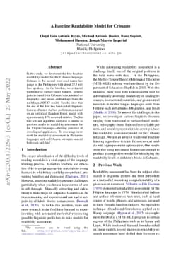 A Baseline Readability Model for Cebuano
