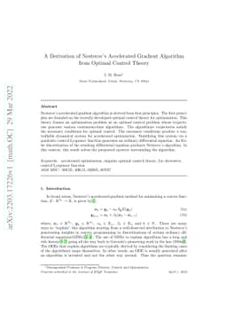 A Derivation of Nesterov's Accelerated Gradient Algorithm from Optimal
  Control Theory