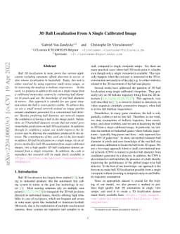 Ball 3D Localization From A Single Calibrated Image