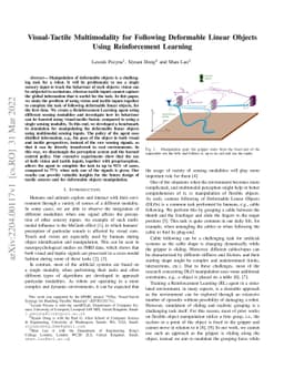 Visual-Tactile Multimodality for Following Deformable Linear Objects
  Using Reinforcement Learning