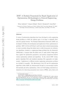 MOF: A Modular Framework for Rapid Application of Optimization
  Methodologies to General Engineering Design Problems