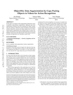ObjectMix: Data Augmentation by Copy-Pasting Objects in Videos for
  Action Recognition