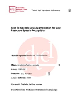 Text-To-Speech Data Augmentation for Low Resource Speech Recognition