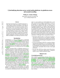 Cyberbullying detection across social media platforms via platform-aware
  adversarial encoding