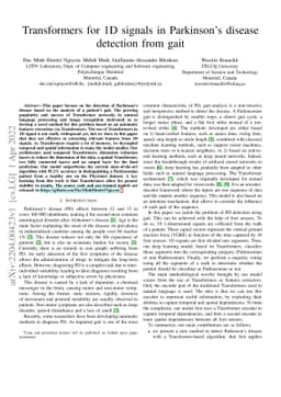 Transformers for 1D Signals in Parkinson's Disease Detection from Gait