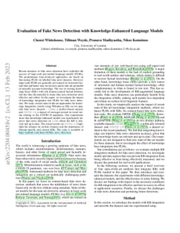 Evaluation of Fake News Detection with Knowledge-Enhanced Language
  Models