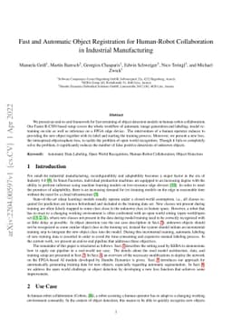 Fast and Automatic Object Registration for Human-Robot Collaboration in
  Industrial Manufacturing