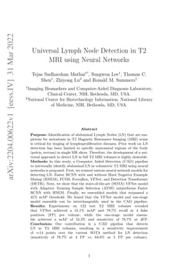 Universal Lymph Node Detection in T2 MRI using Neural Networks
